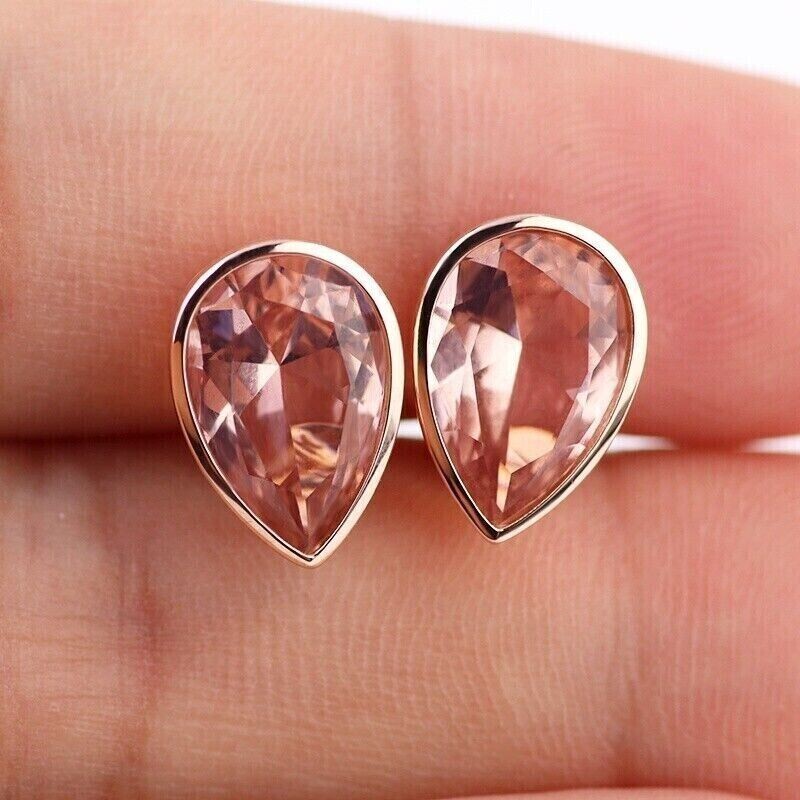 4Ct Pear Cut Lab-Created Morganite Solitaire Stud Earrings 14K Rose Gold Plated