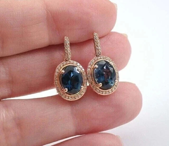 3Ct Oval Cut Simulated London Topaz Drop/Dangle Earrings 14K Rose Gold Plated