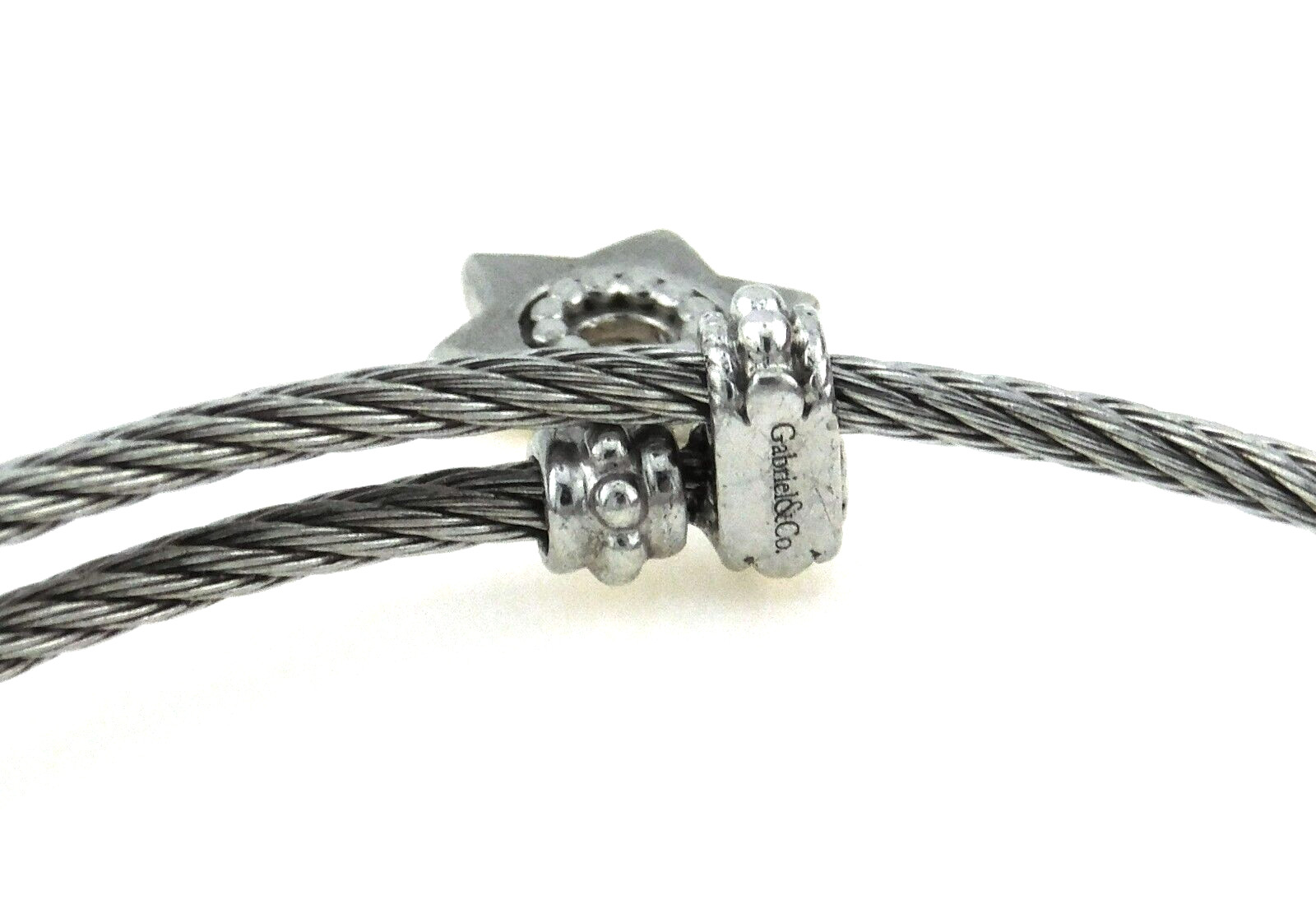 Gabriel & Co Twisted Cable Stainless Steel Bangle w Sterling Silver Star Charm