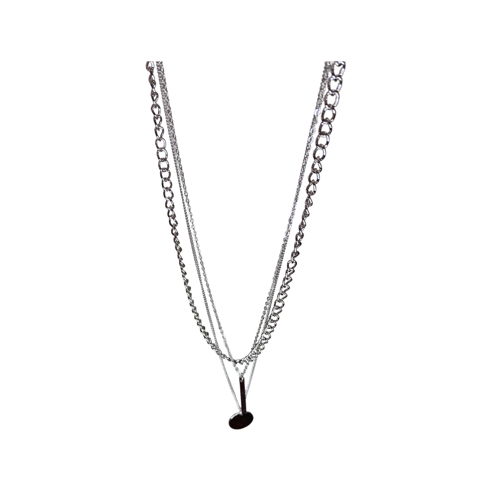 SILVER 3 LAYERED CHAIN NECKLACE WITH PENDANT