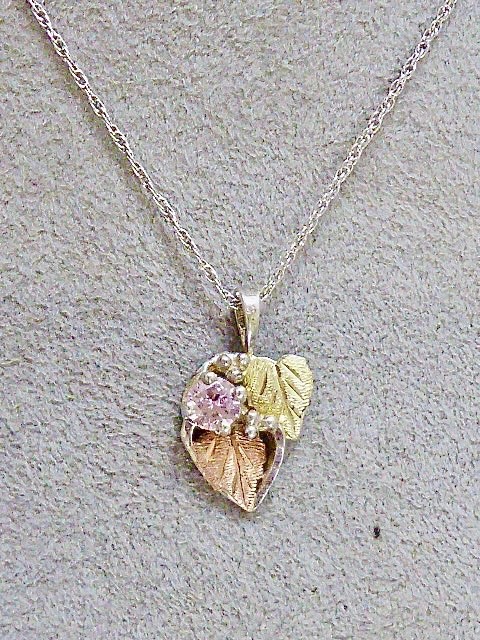 LANDSTOM’S BLACK HILLS GOLD STERLING 12K YELLOW/ ROSE GOLD PINK STONE NECKLACE