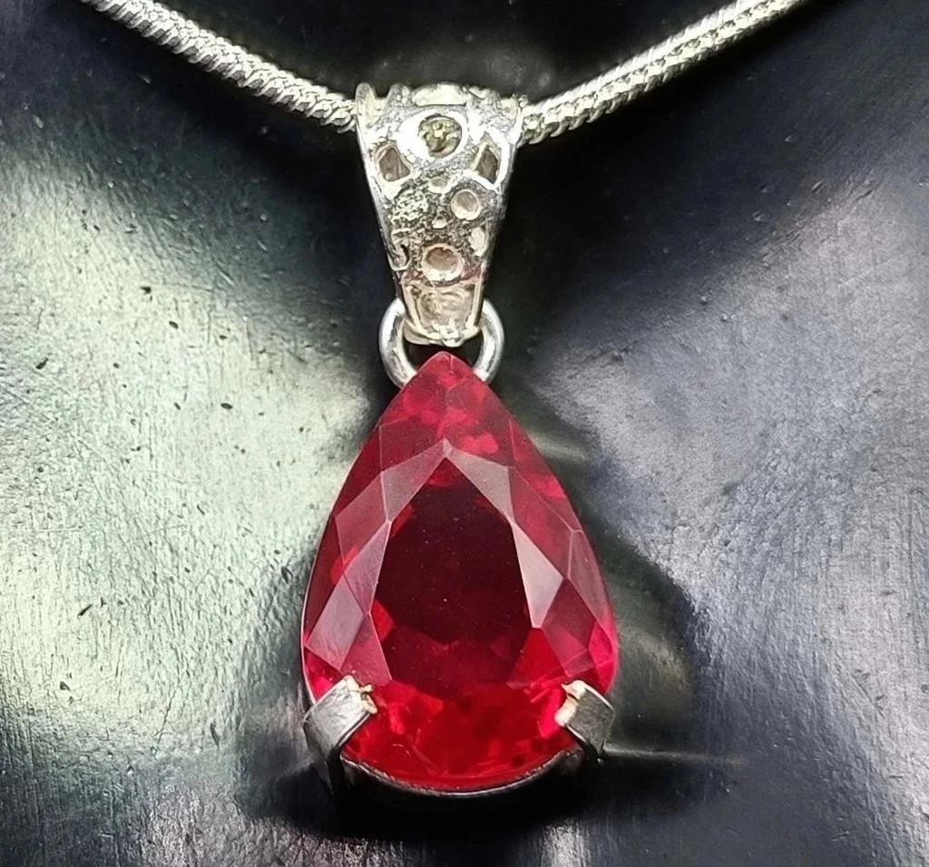 Certified Burma Red Ruby 24 Ct+ Loose Gemstone Natural 925 Solid Silver Pendant