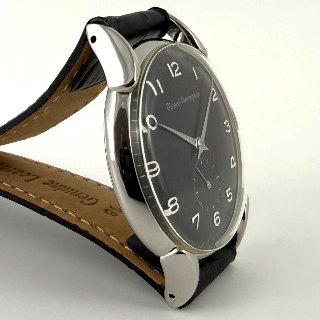 SWISS FINE GIRARD PERREGAUX LONG FANCY LUGS BOLD BLACK DIAL MANUAL WIND VINTAGE
