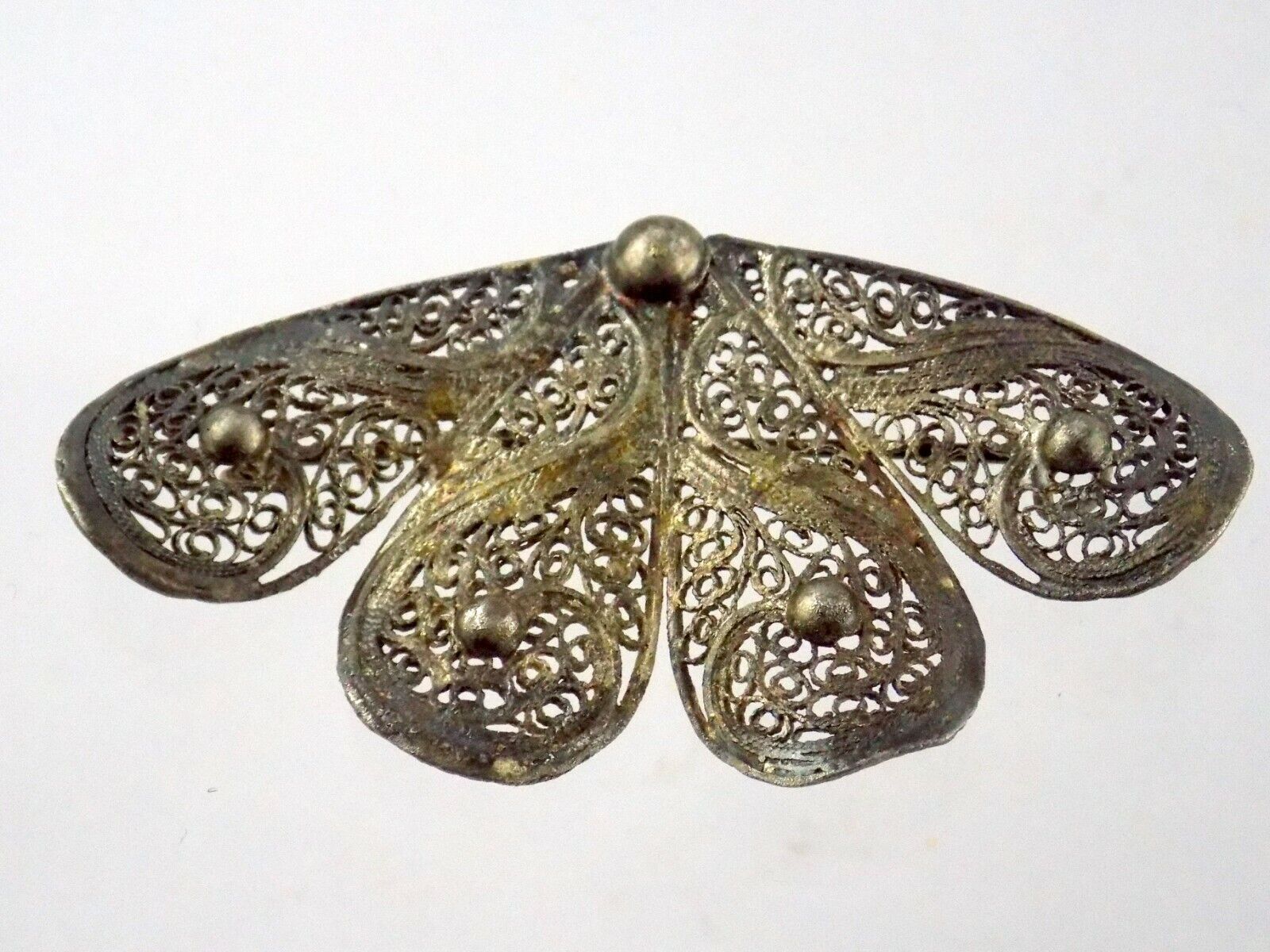Vintage Unmarked 800 Silver Filigree Butterfly Brooch or Floral Pin 8.8 Grams