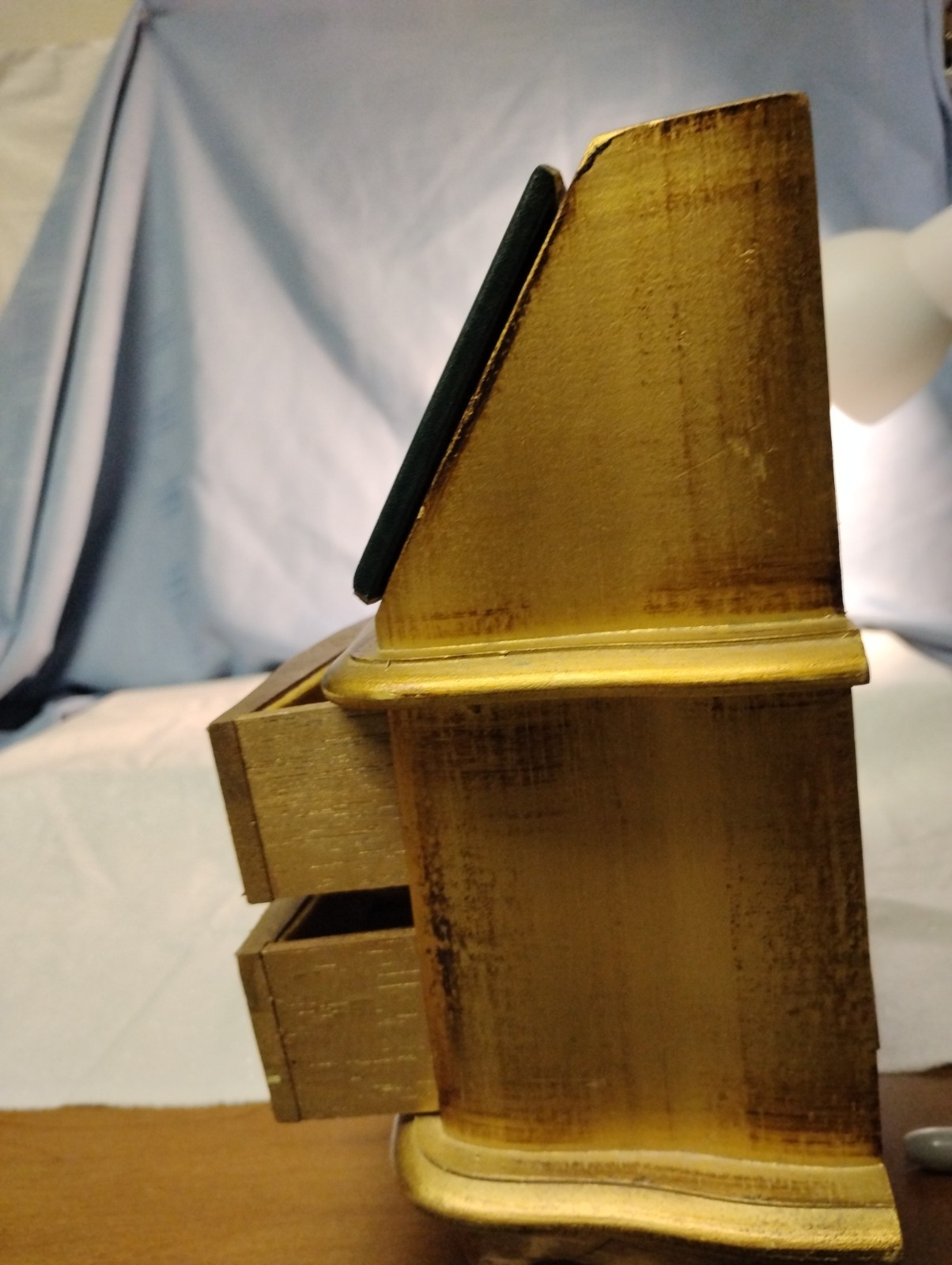 Black & Gold Wood Music box Storage, Fold Up Desk And 2 Z