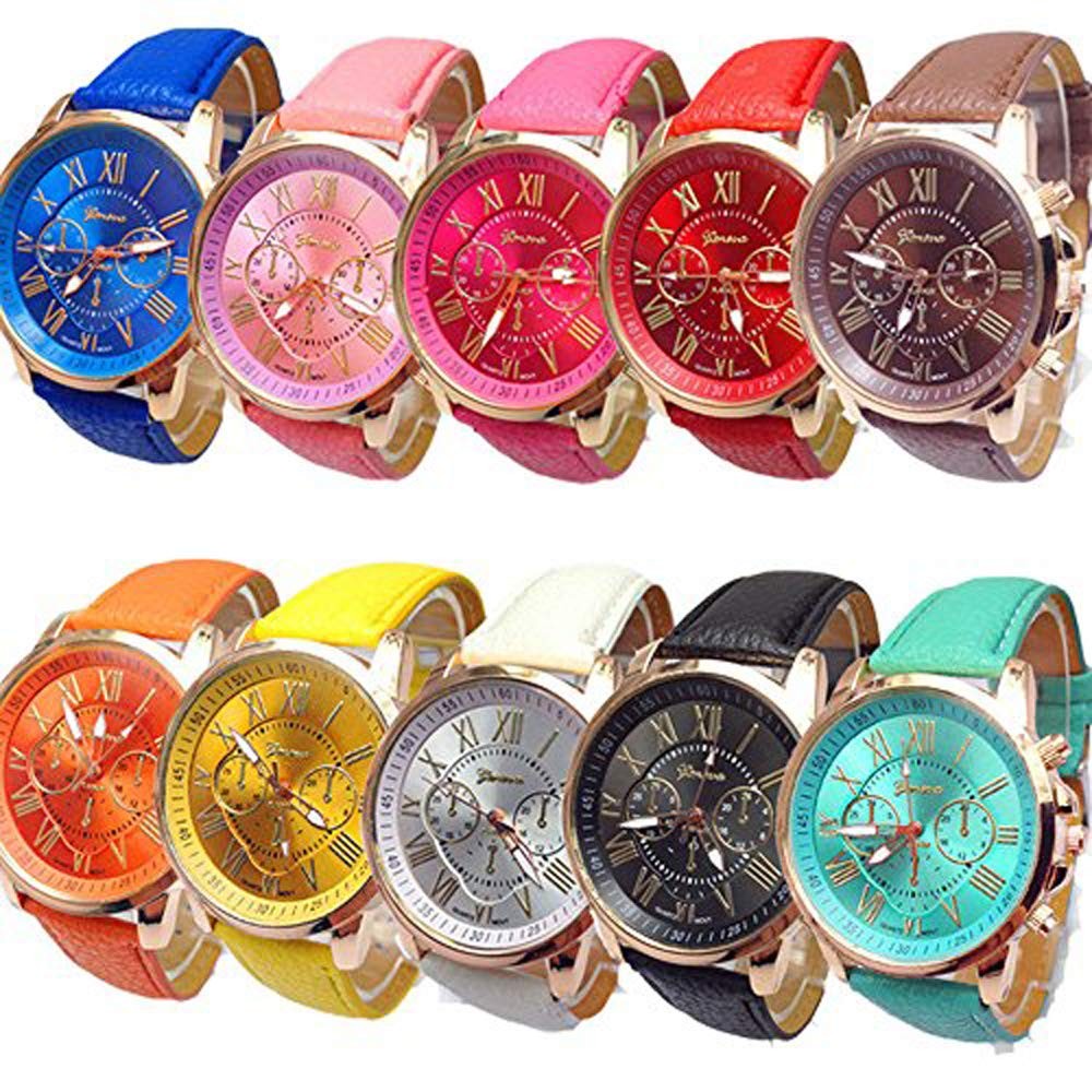 Women Men Lady PU Leather Band Watches Roman Numerals Dial Analog Quartz Wris…