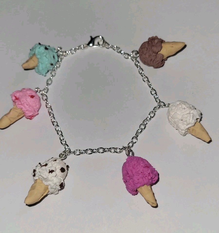 Ice Cream Cone Bracelet Silver Chocolate Vanilla Frozen Treat Summer Kids