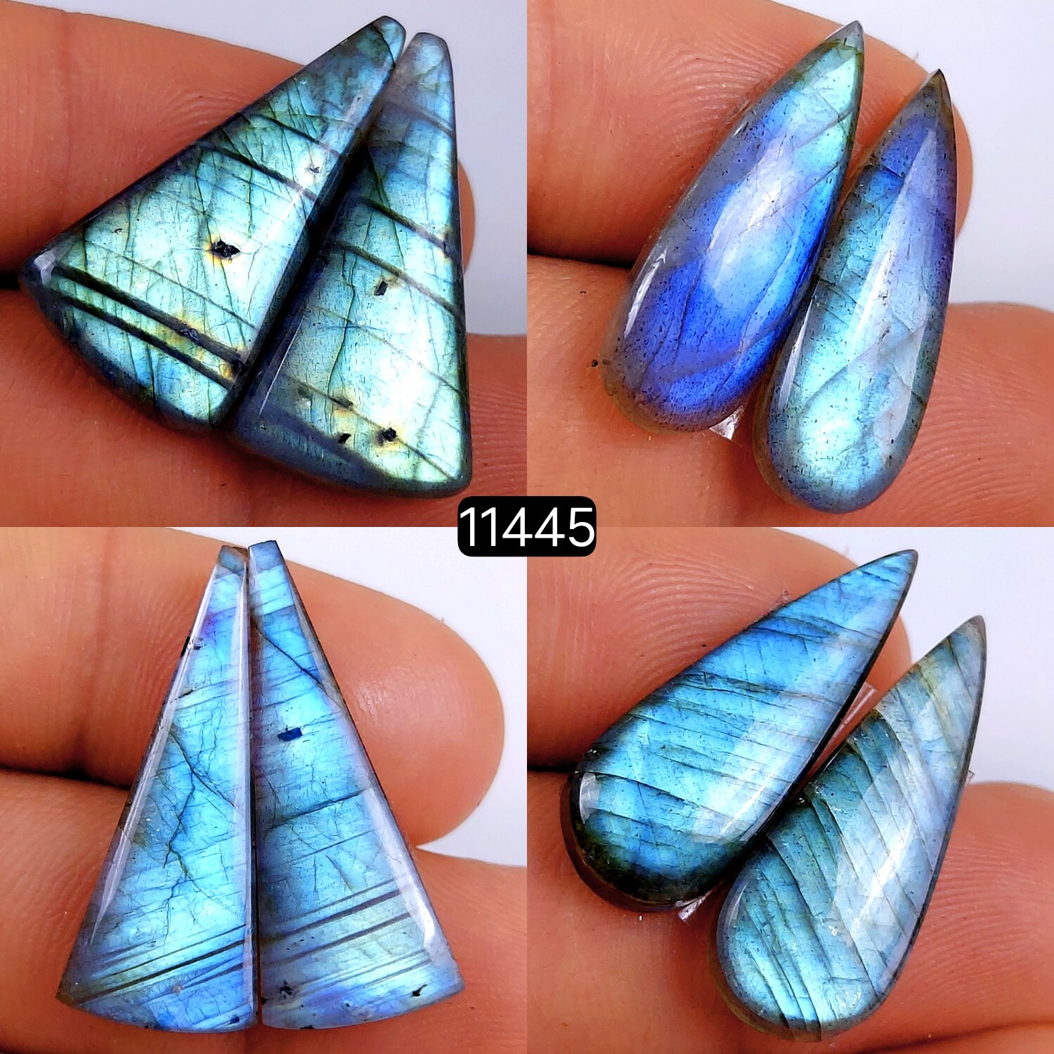 4 Pair 100 Cts Natural Labradorite Pair Cabochon Gemstone 29×11-25x8mm #R-11445