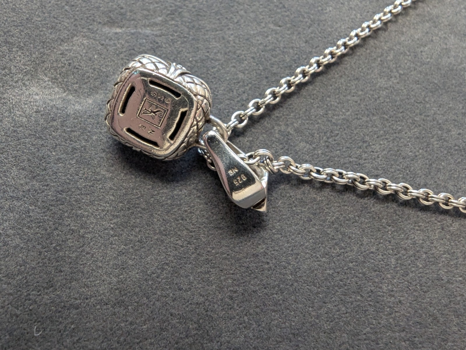 Scott Kay Sterling Silver Blue Stone Spinel? And Diamond Cushion Necklace