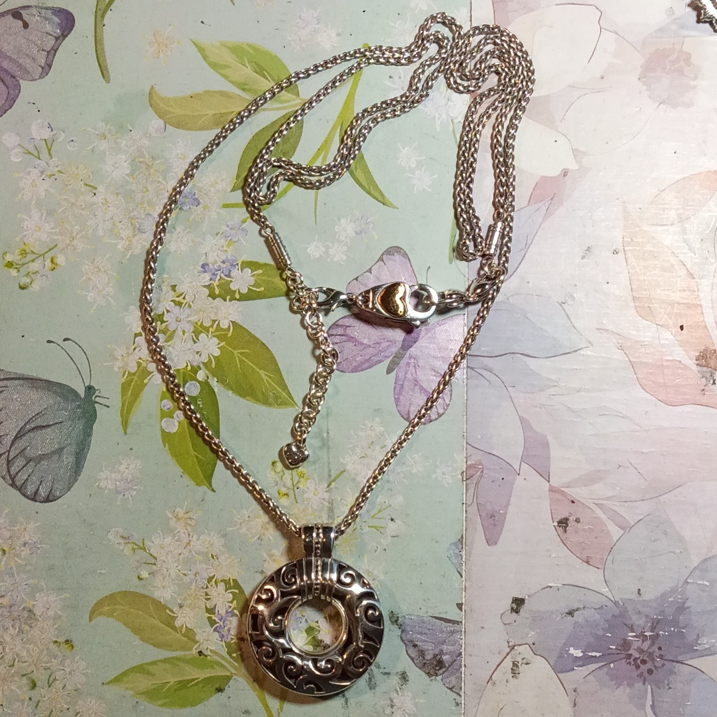 Brighton Opera Covertible Necklace Silver Tone Round W/ EXT Open Scrolled Pendan