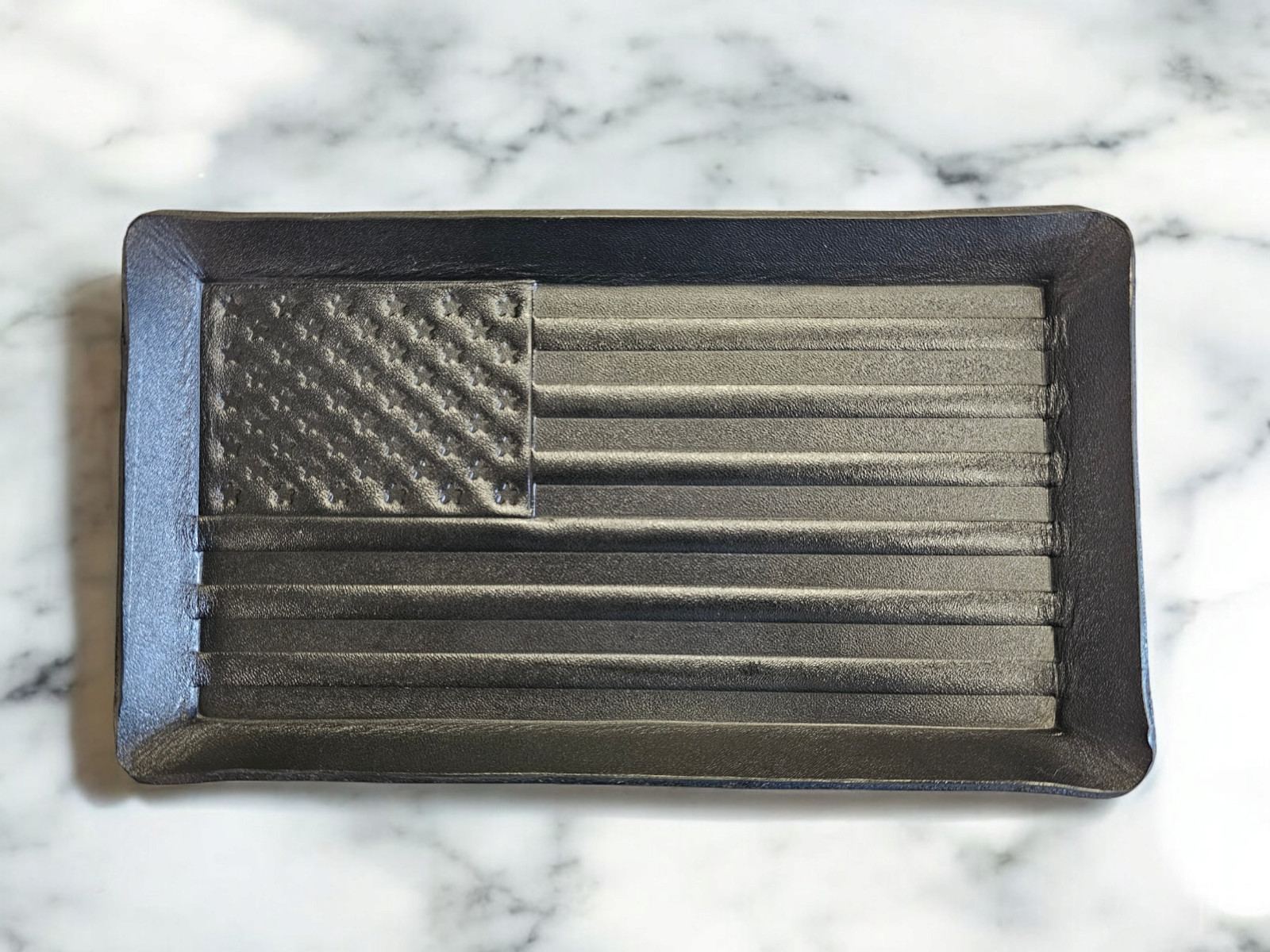 Leather valet tray. Formed leather, American flag , organizer, catchall tray