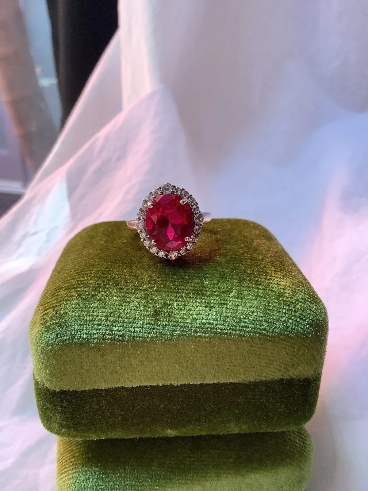 3.45 Ct Oval Cut Natural Ruby Diamond Bday Ring 14K White Gold Size 7