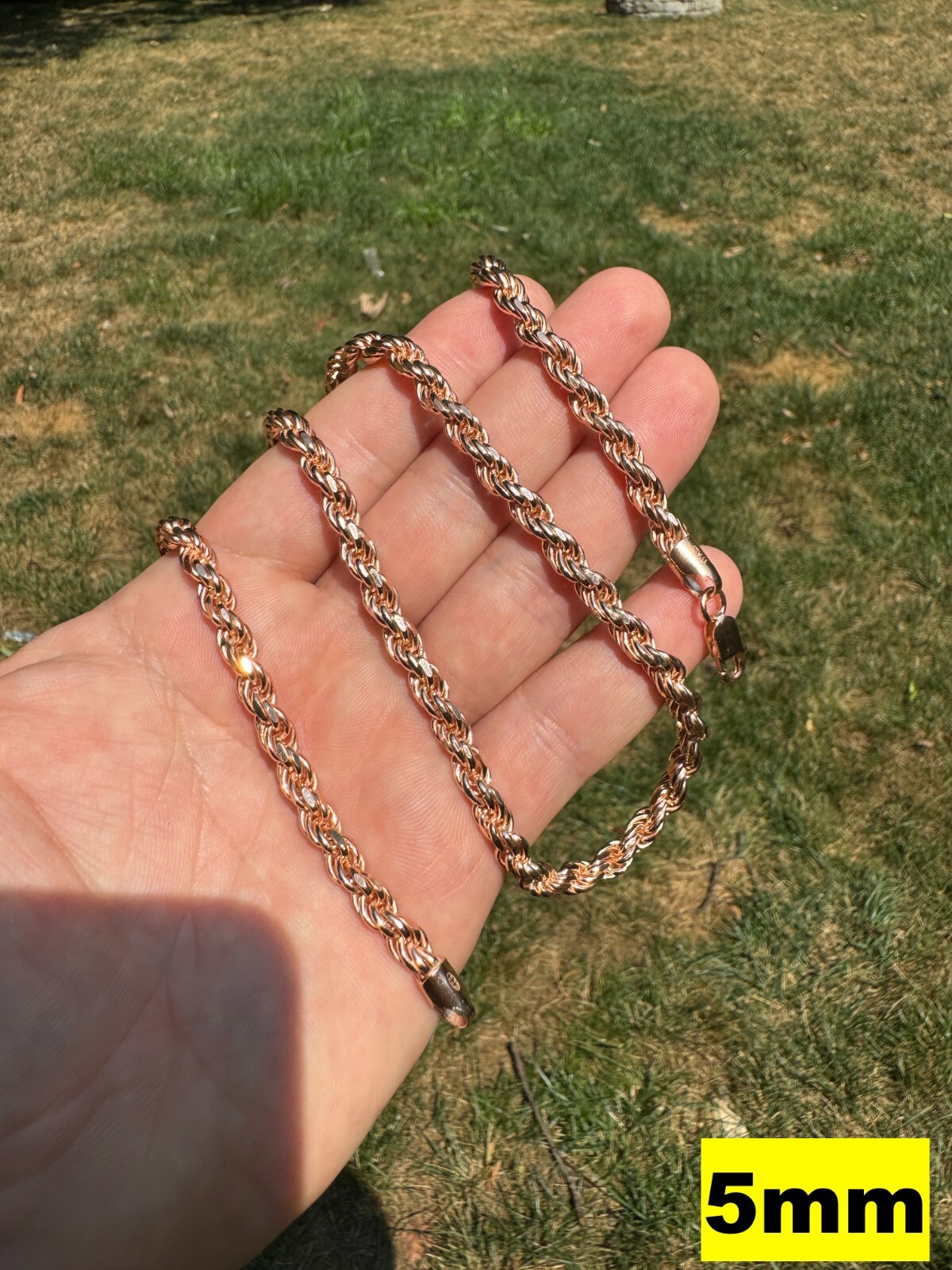 Real 14k Rose Gold Over Solid 925 Silver Rope Chain 1.5-6mm Necklace Mens Ladies