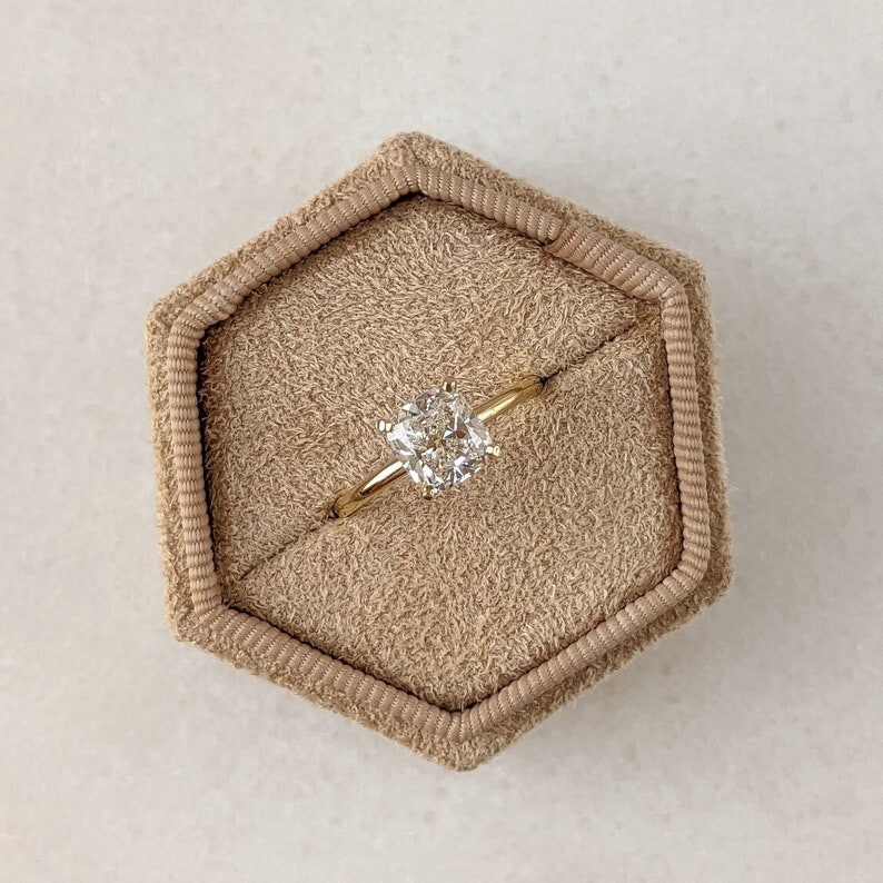 Engagement Ring Moissanite Women 14K Yellow Gold 1.50 Carat Cushion Cut Size 5 6