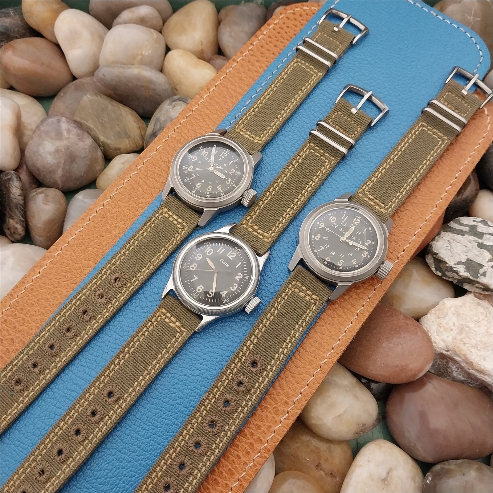 Vintage 5/8″ OD Green Canvas Military 1940s-1950s Watch Strap & Stainless Buckle