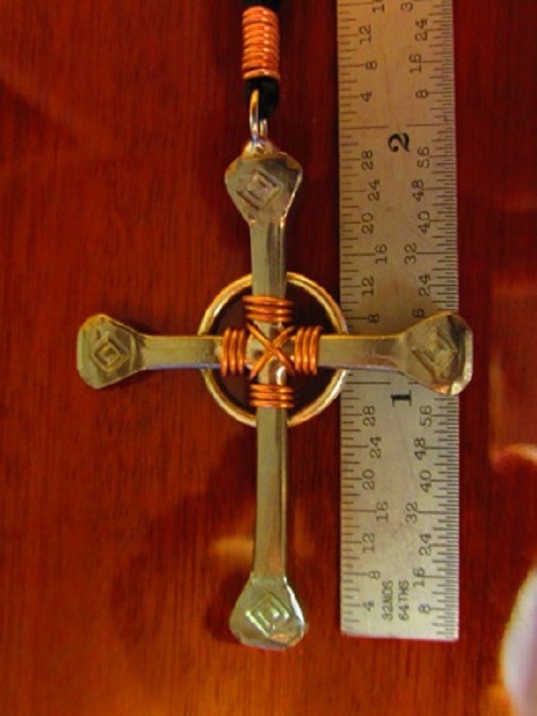 Nail Cross Necklace Horseshoe Nail & Copper wire wrap with clasp USA Handmade
