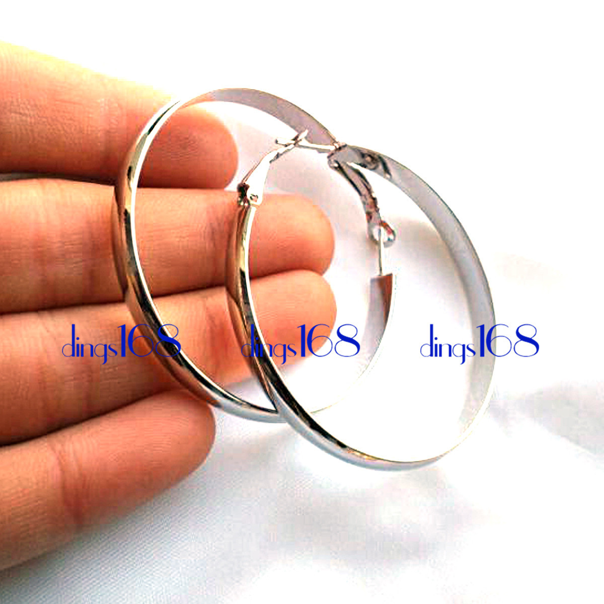 18K White Gold Filled Classic 50MM/1.97″ Large 5mm wide Flat Hoop Earrings H191