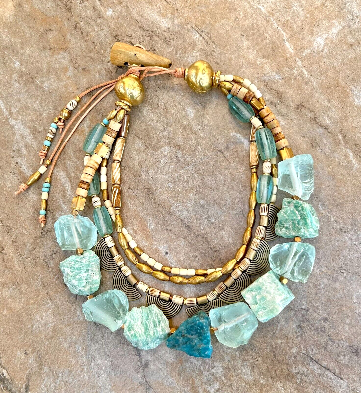 Bohemian Choker Chunky Amazonite, Crystal, Apatite and African Tribal Beads