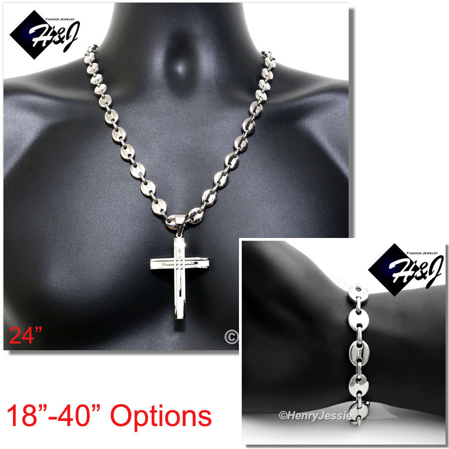 18-40″Stainless Steel 10x3mm Silver Puffed Mariner Necklace Bracelet Pendant*A11