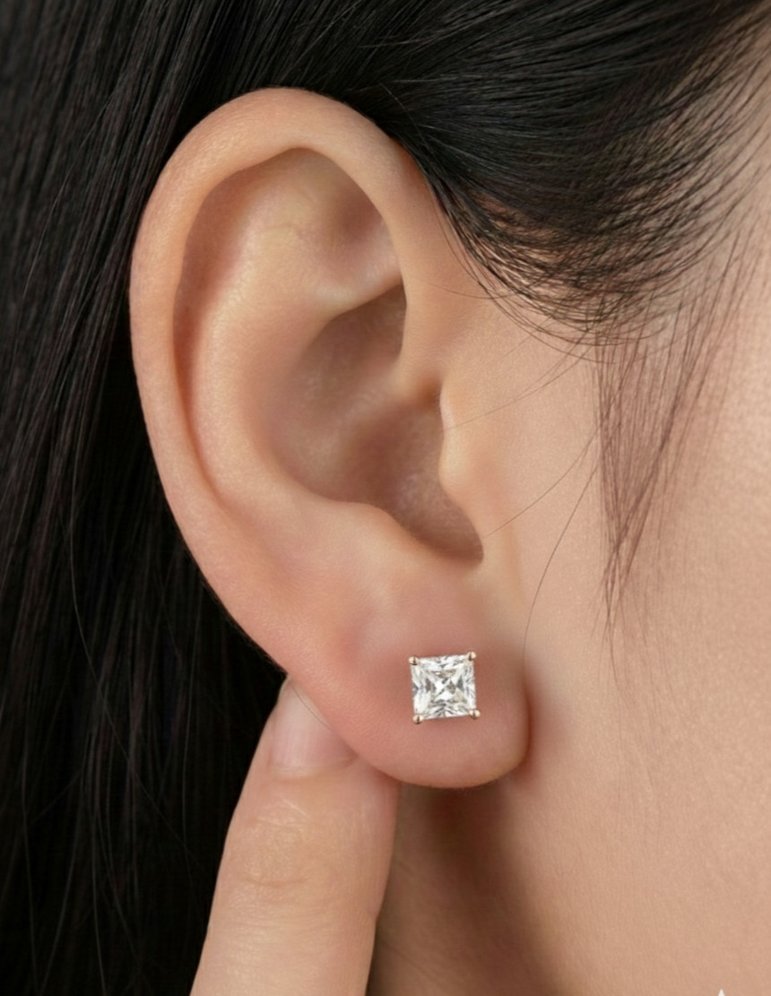 0.50Ct Princess Cut Lab Grown Diamond Stud Earring 10K 14K 18K & 925 Women Gift