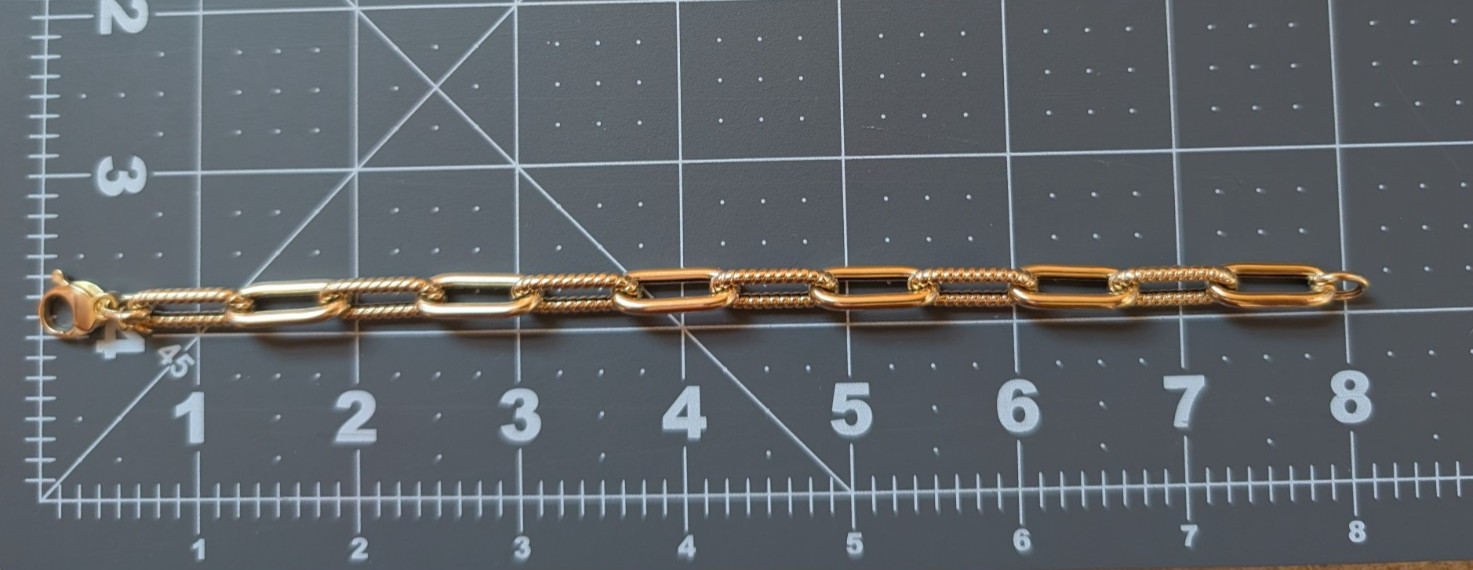 14K Yellow Gold Polished and Textured Paperclip Link Bracelet 8″ 6.82g Hollow