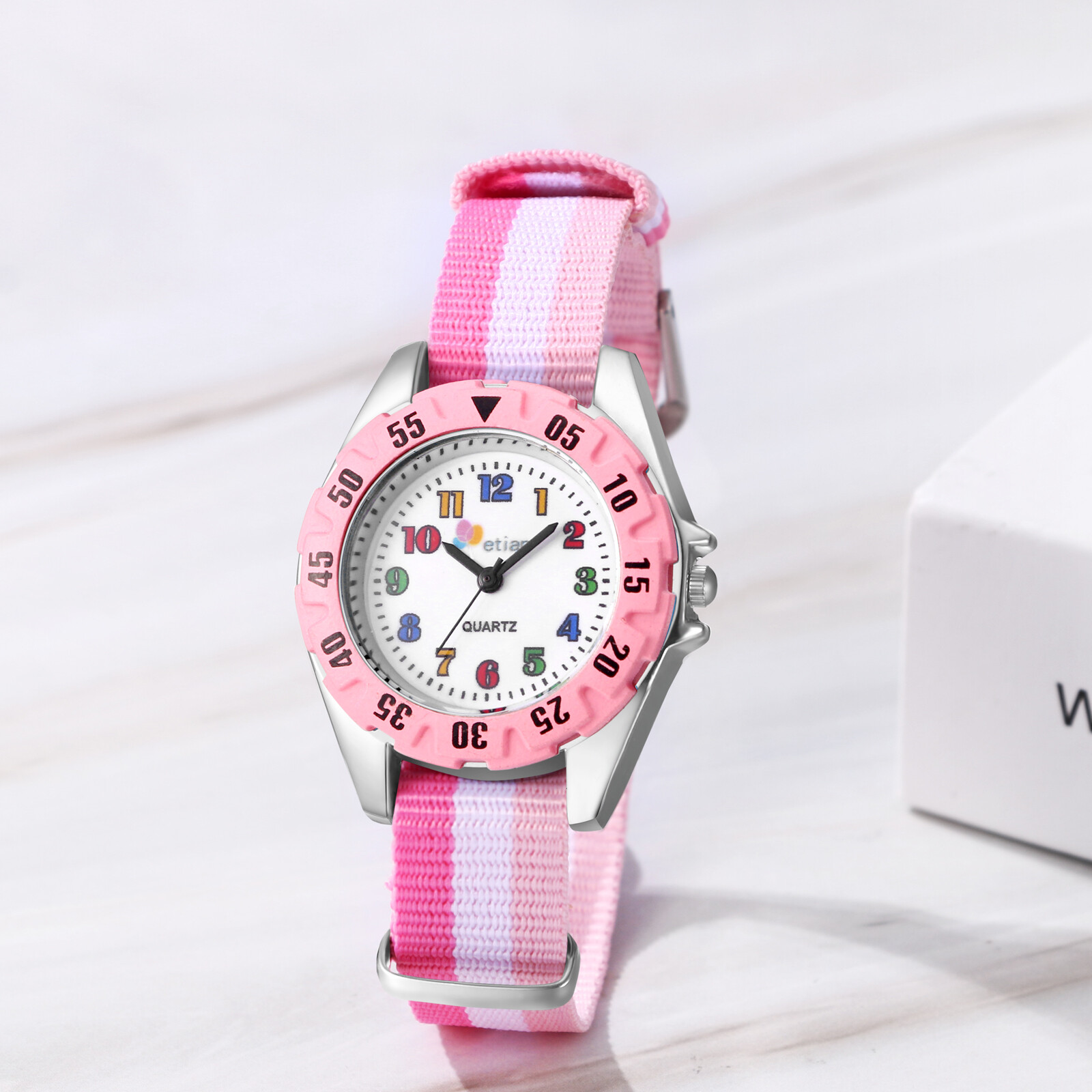 Kids Boys Girls Striped Nylon Strap Watch Quartz Wrist Watches Birthday Gift