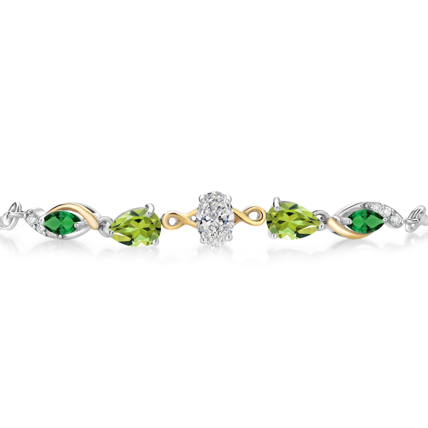 925 Silver and 10K Yellow Gold Lab Grown Diamond, Peridot and Nano Emerald