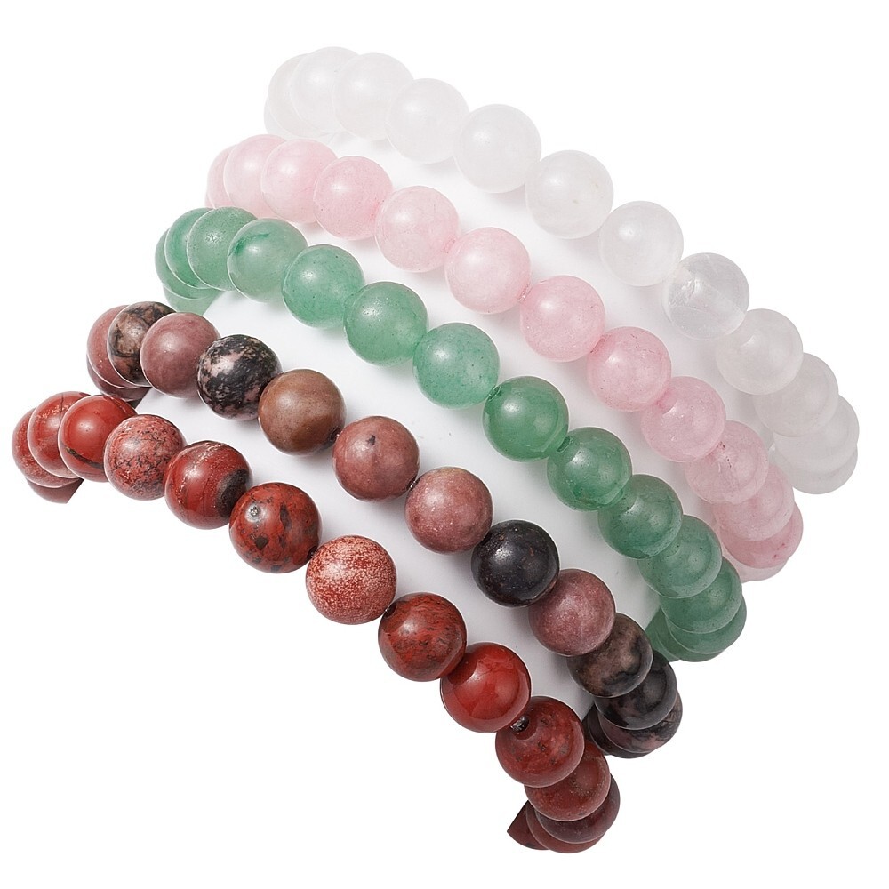8mm Stretchy Stone Bracelets Assorted Cross Gemstone Beads Healing Reiki T61