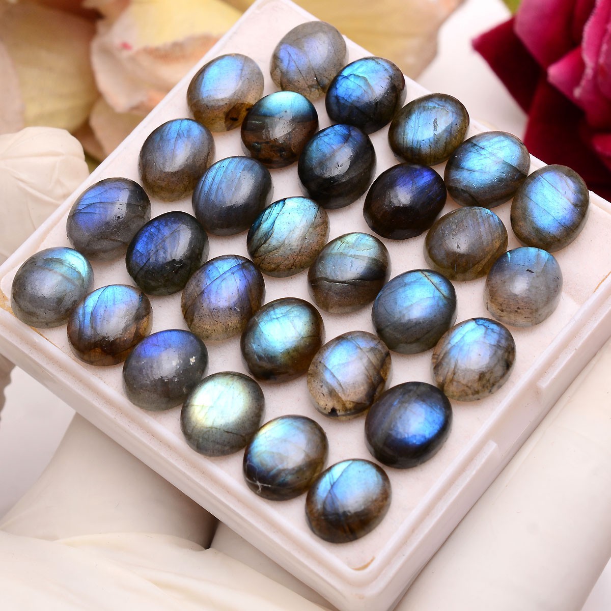 29 Pcs Natural Labradorite Blue Shine 11mmx9mm Oval Cabochon Loose Gemstones Lot