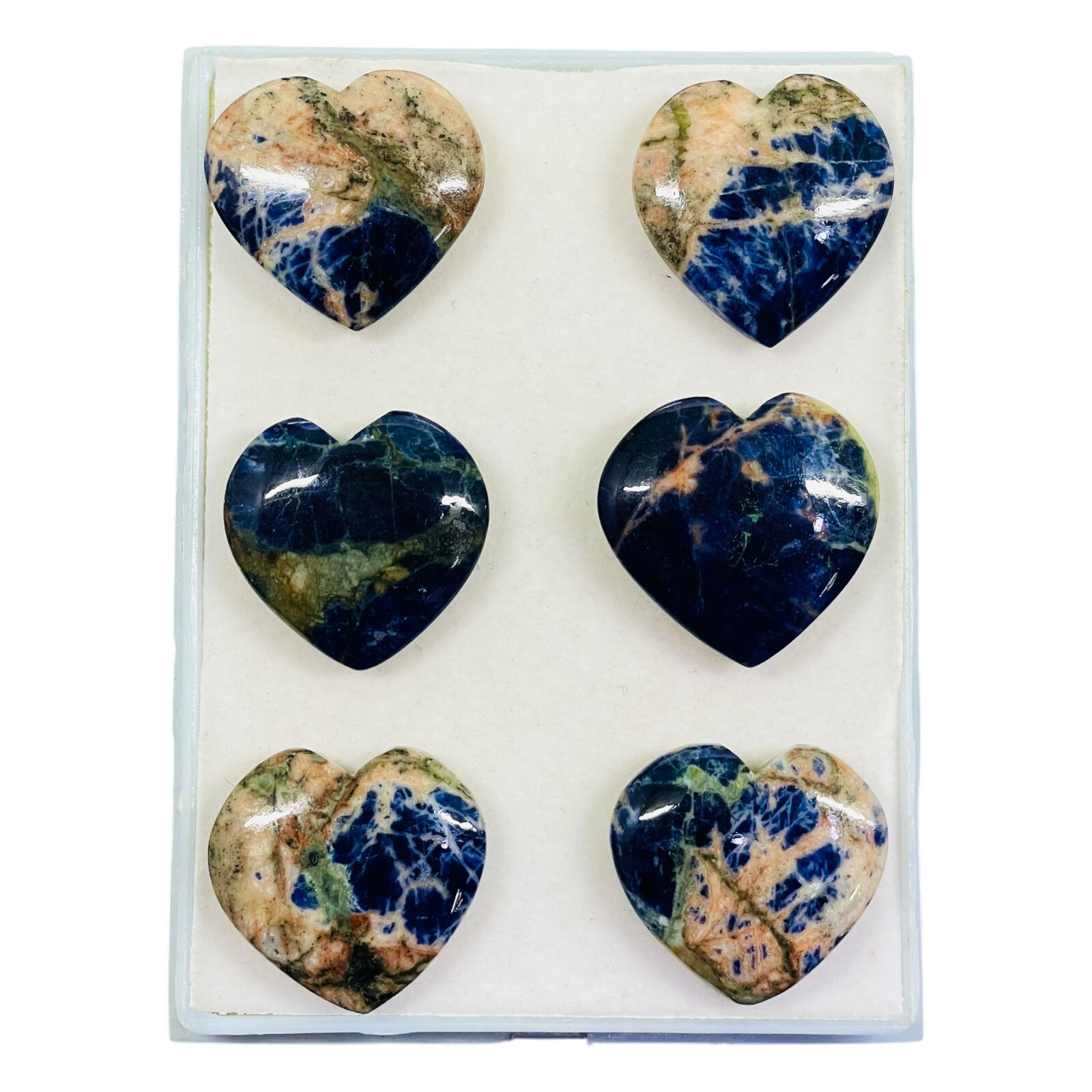 6 Pcs Natural Sodalite 32-34mm Heart Shape Loose Gemstones Wholesale Lot