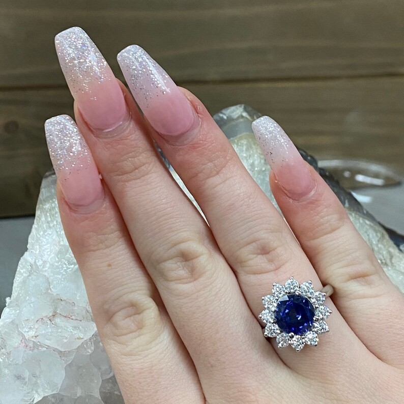 2.00 Ct Round Cut Natural Sapphire Diamond Engagement Ring 14K White Gold Size 7