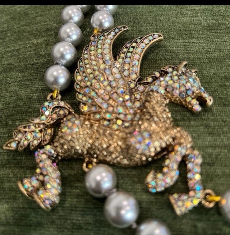 Double Strand Pearls/Pegasus Statement Necklace