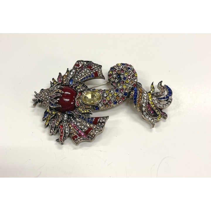 Heidi Daus Koi Fish Multicolor Rhinestones on Gold Tone Brooch Pin Extra Large