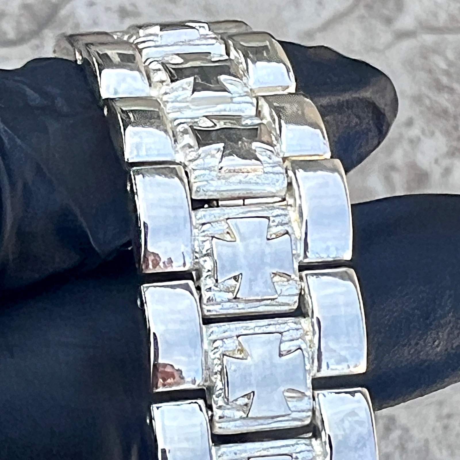 Mens Knights Templar Iron Celtic Maltese Cross Silver Dial Watch CZ Silver Tone
