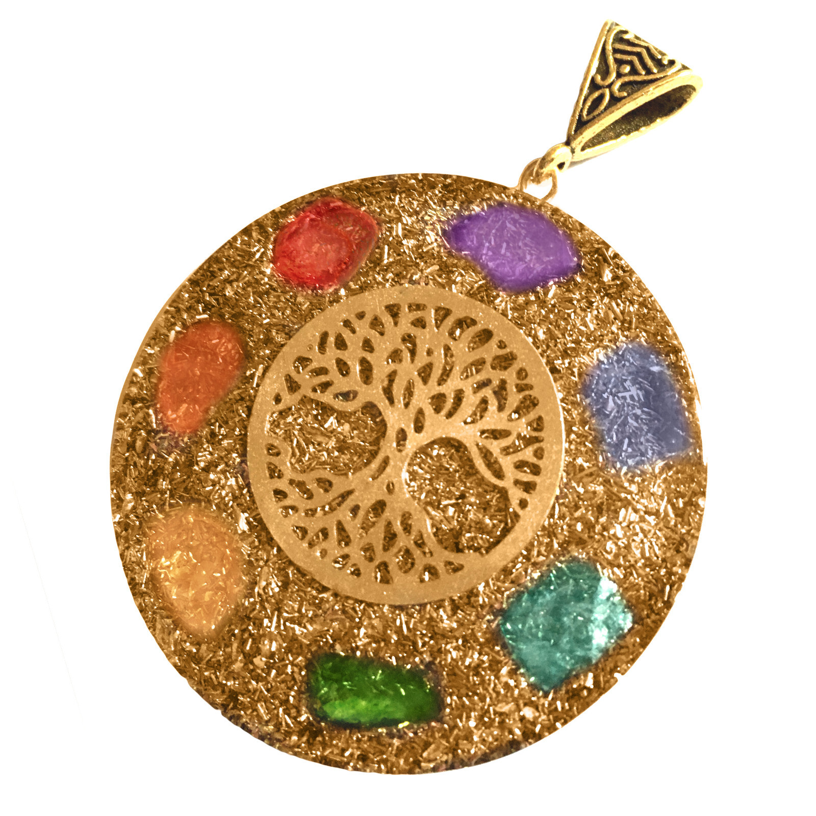 Tree of Life Sacred Geometry Pendant Orgone 7 Chakra Gemstone Necklace Orgonite