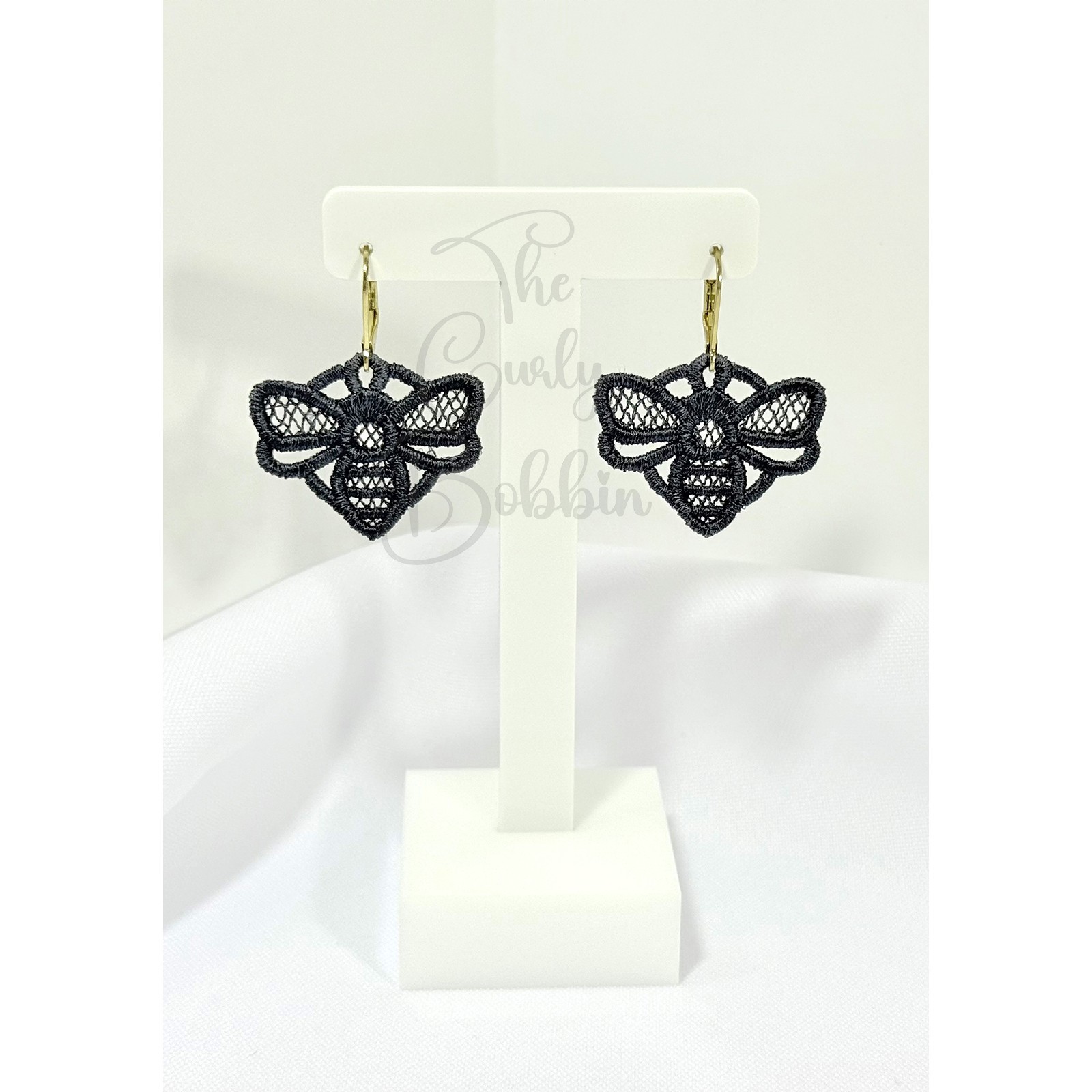 Embroidered Lace Bumblebee Leverback Earrings and Charm Bundle Birthday Gift