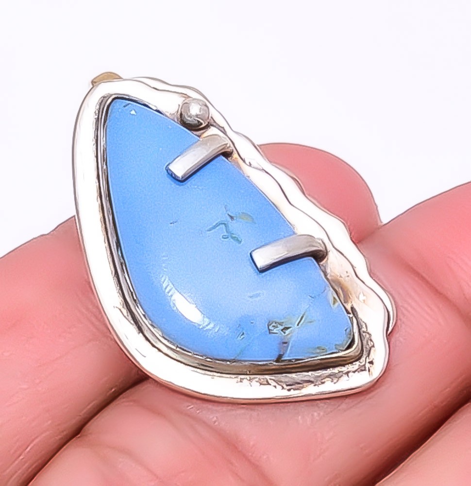 Blue Opal – Owyhee Handmade Silver Plated Israeli Jewelry Pendant 1.37″ A330