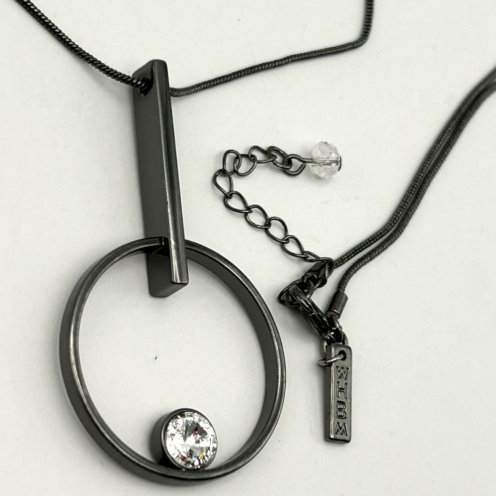 White House Black Market Opera Length Openwork Crystal Pendant Necklace 37in