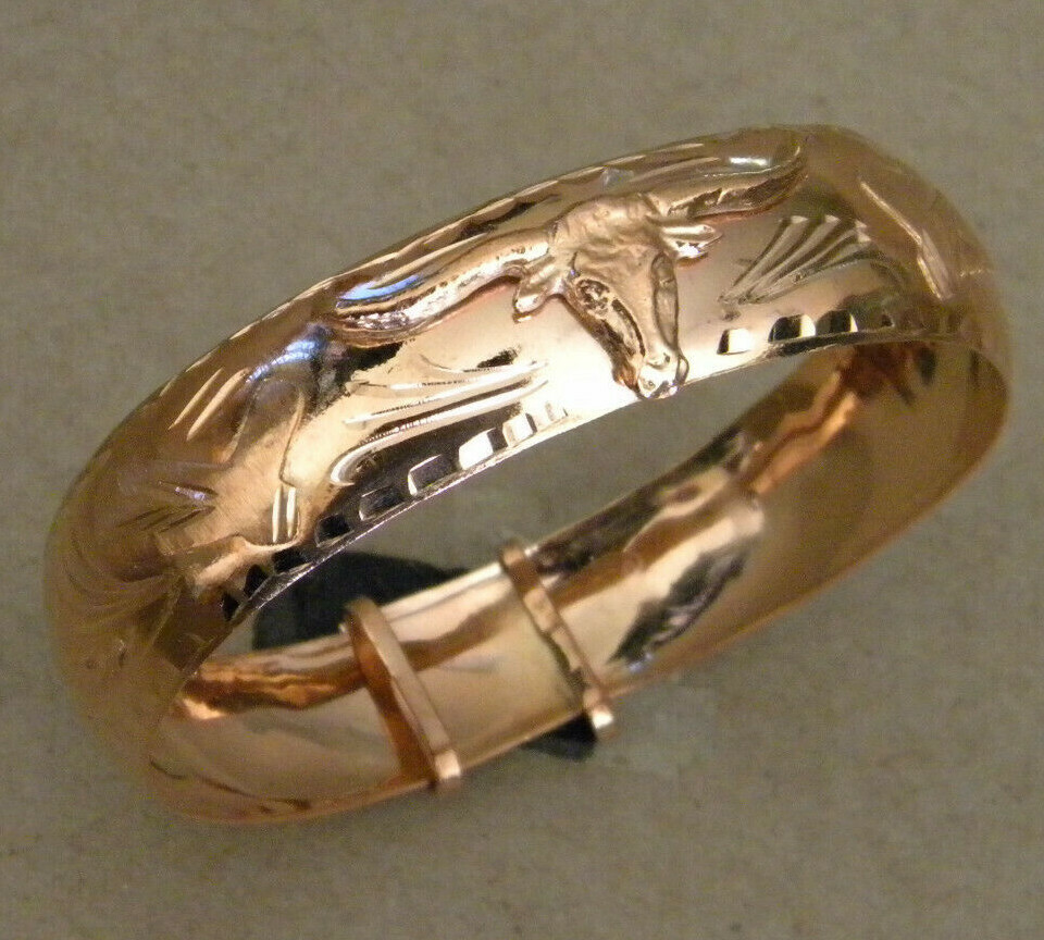 Women Pink Rose Gold Plated Bracelet Longhorn 20mm Wide