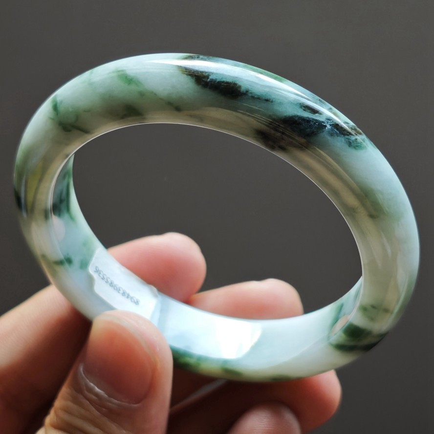 57mm Certification Grade A Green Burma Natural Jadeite Jade Bracelet Bangle8603