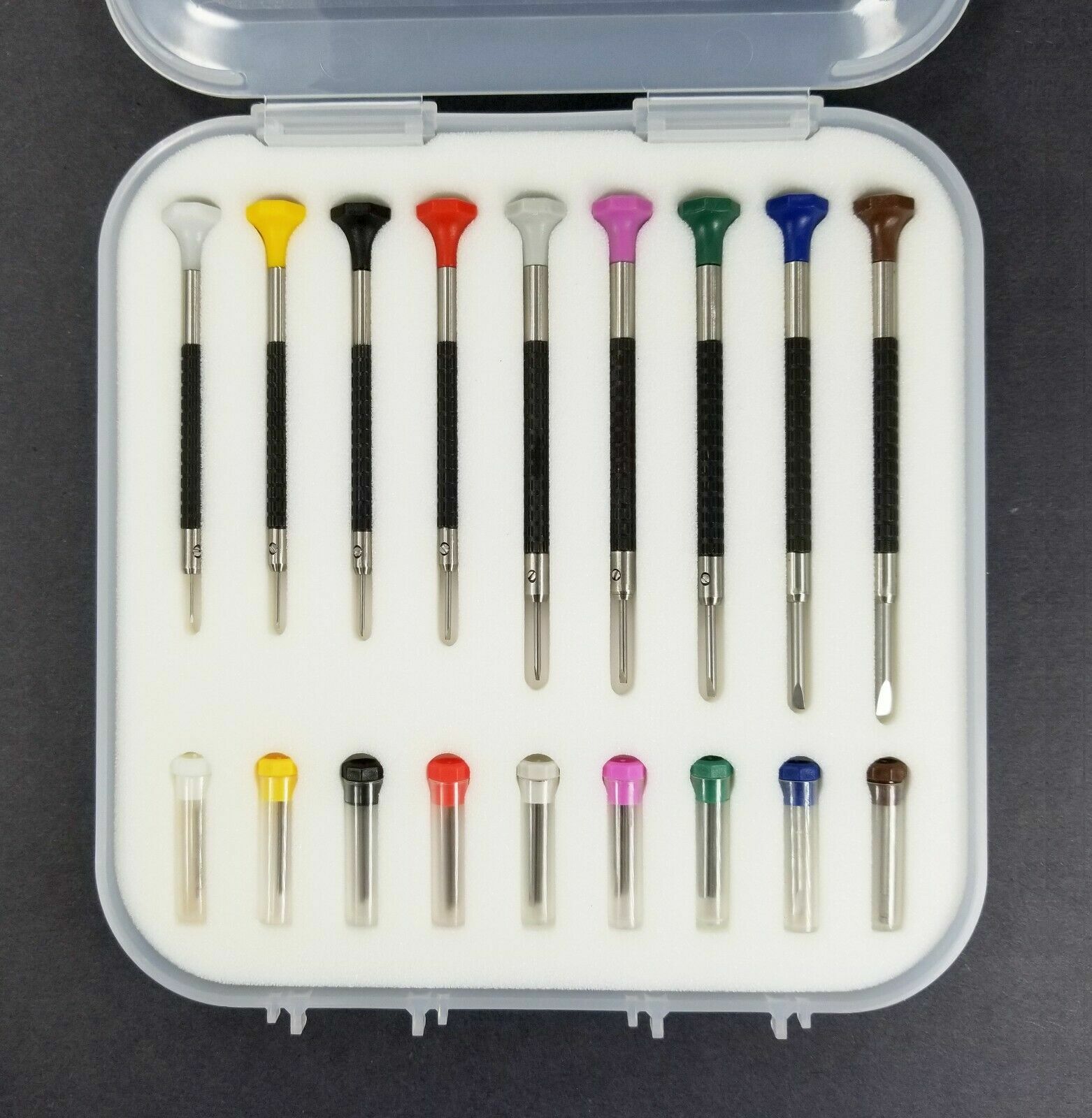 Watchmakers Ergonomic Screwdriver Assortment 9 Sizes W 2 Extra Blades Each Korea