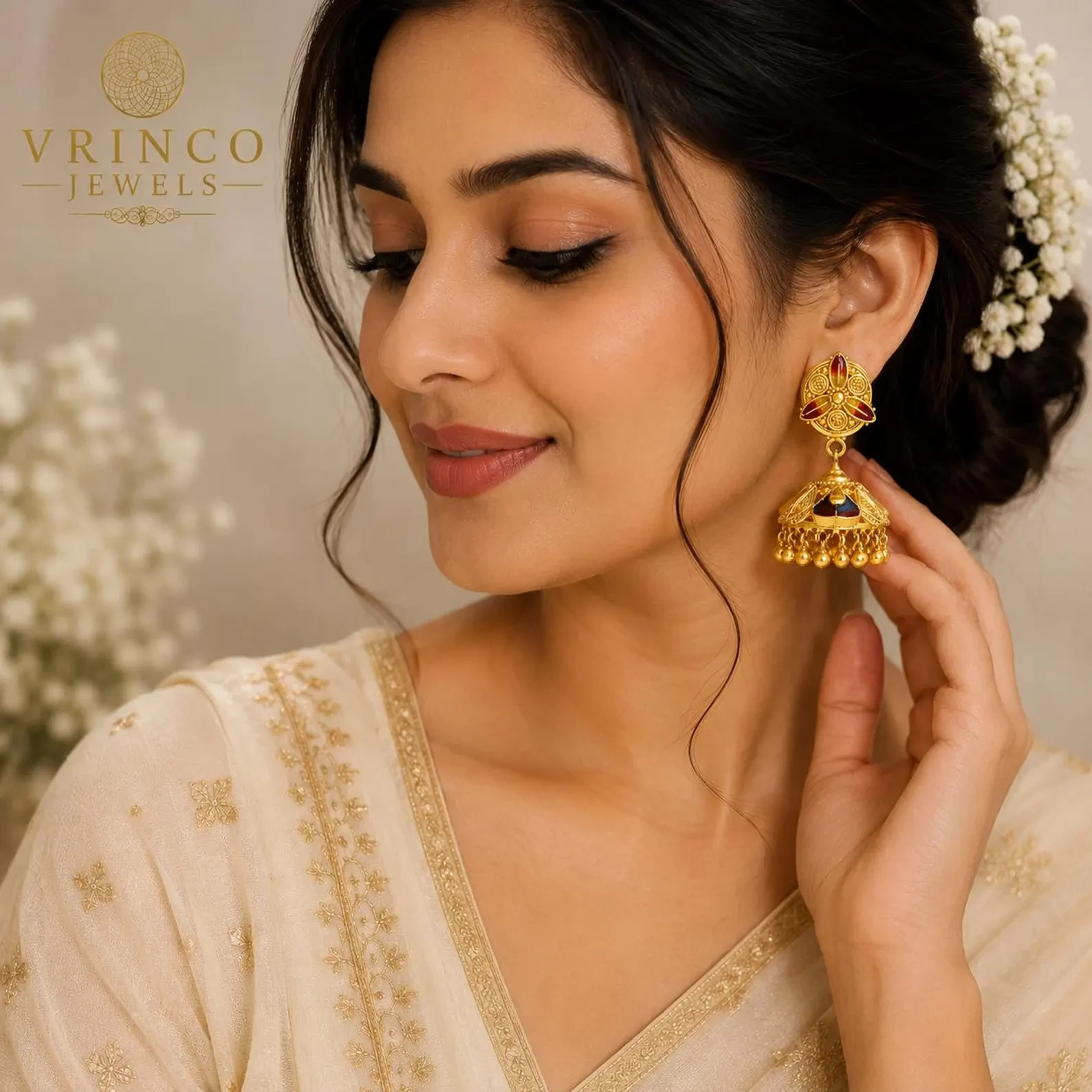 Pacina 22KT Hallmarked Yellow Gold Jhumka Earrings Traditional Bridal Jewelry Gi