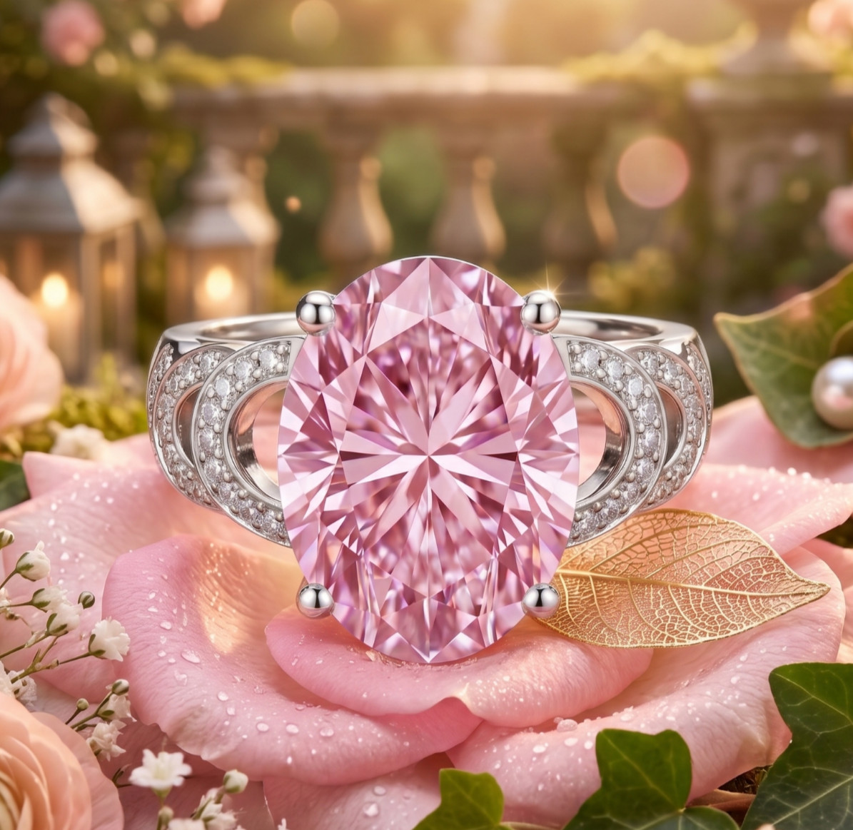 RARE 7.00 Ct Certified Oval Cut Pink Natural Diamond Ring White Gold Finish