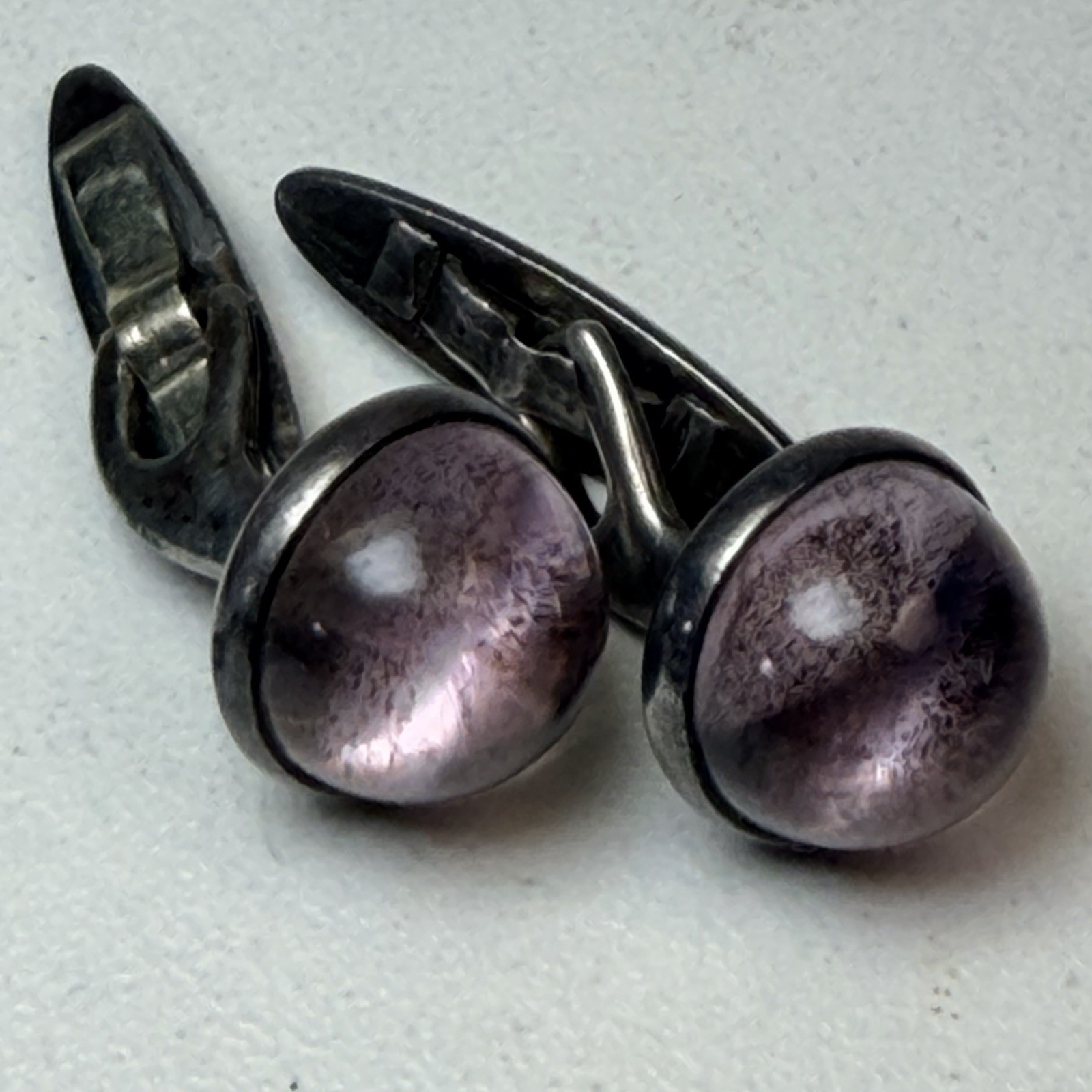 Vintage European 800 Silver Purple Amethyst Domed Glass Cufflinks signed M & P ?