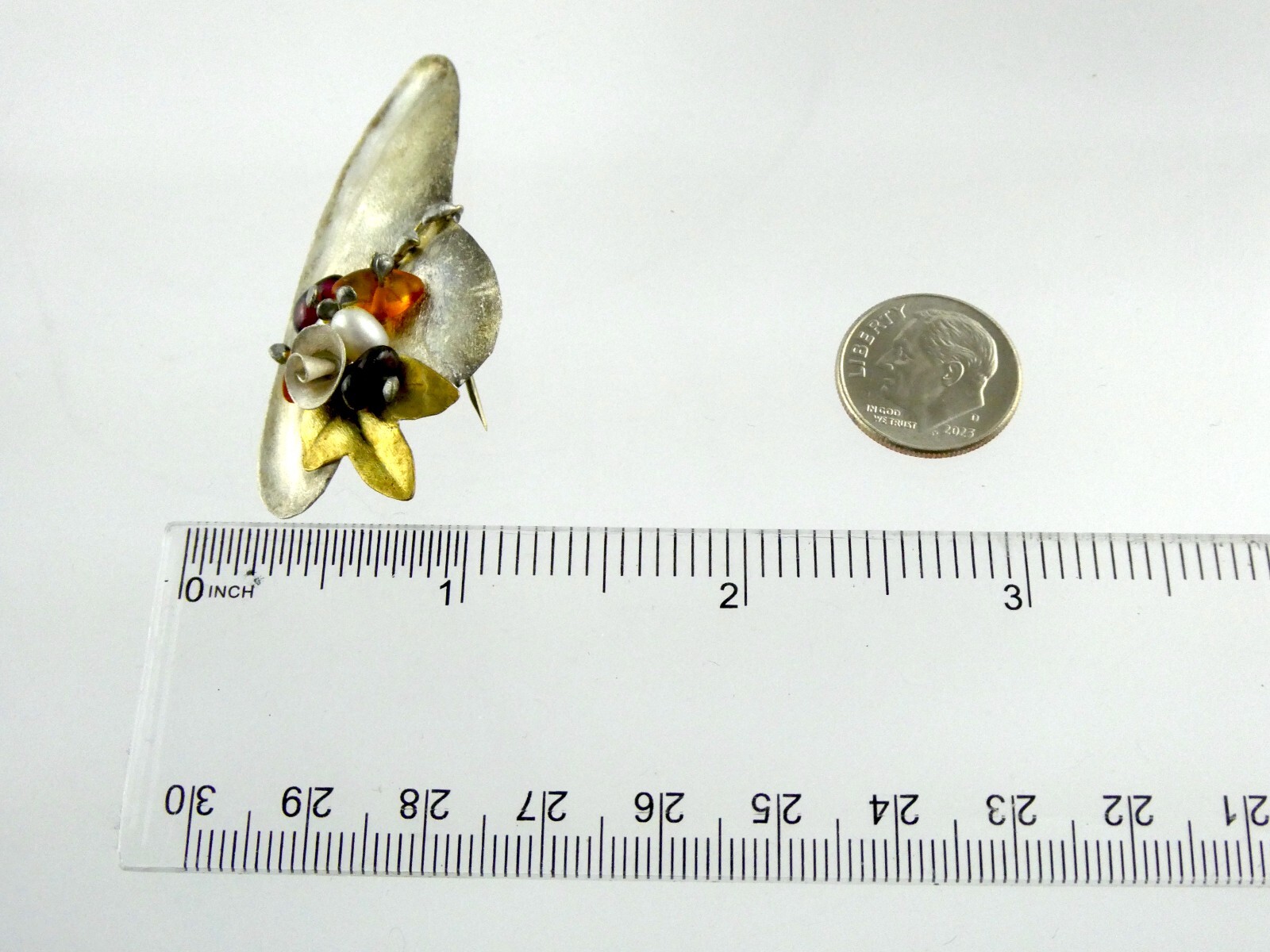 Vintage Handmade Sterling Silver Multi Gemstone Hat Pin or Brooch 925 6g 2 Inch
