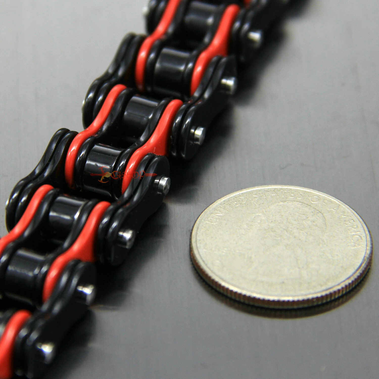Mens Stainless Steel Motorcycle Bike Chain Link Bracelet Heavy Biker Black/Red