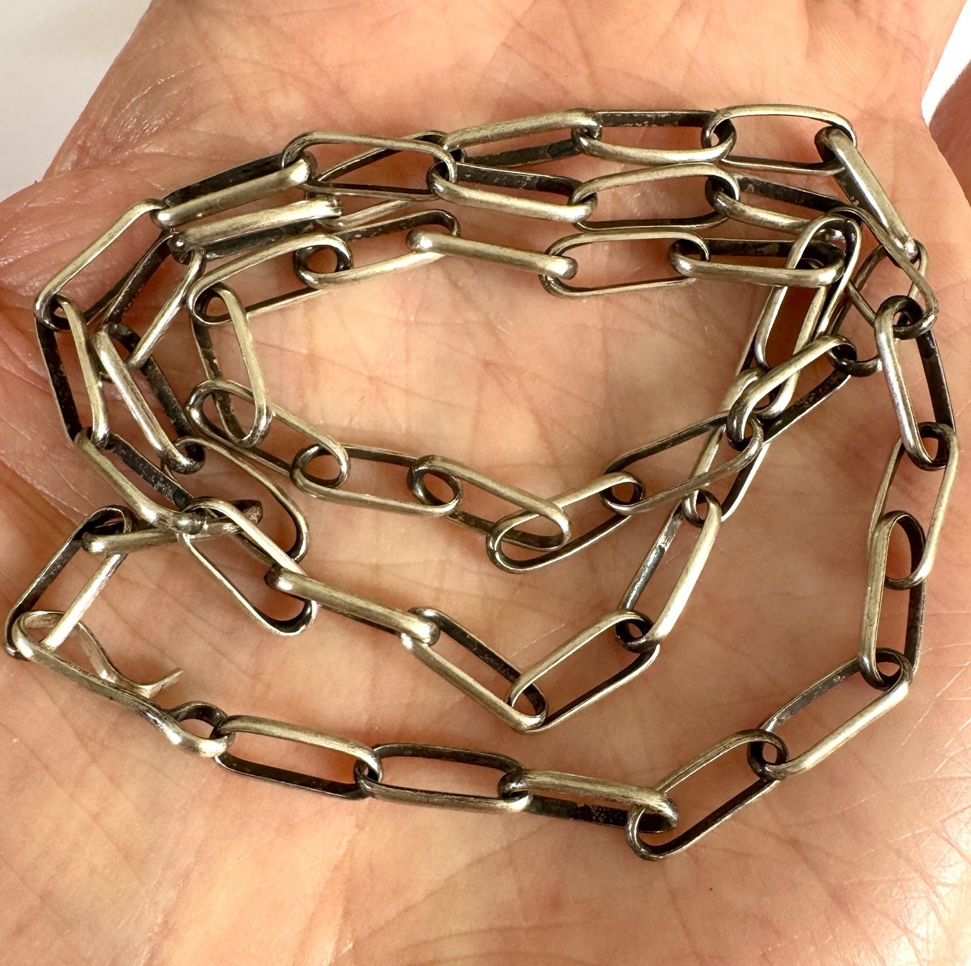 Navajo Paperclip Link Chain Necklace 14in Handmade 7g Sterling 4mm Antiqued