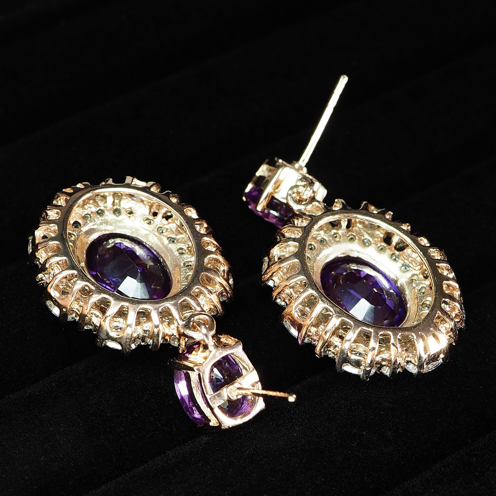 BLUE PURPLE SAPPHIRE OVAL 18.70CT 925 STERLING SILVER ROSE GOLD DANGLE EARRINGS