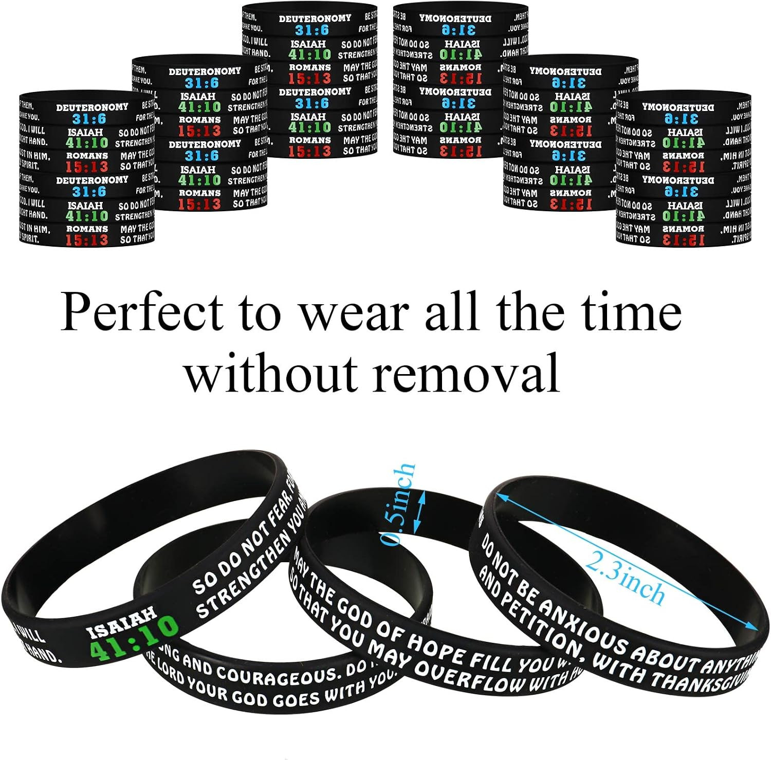 48 Pieces Bible Verse Silicone Bracelets Bulk Christian Motivational Wristbands