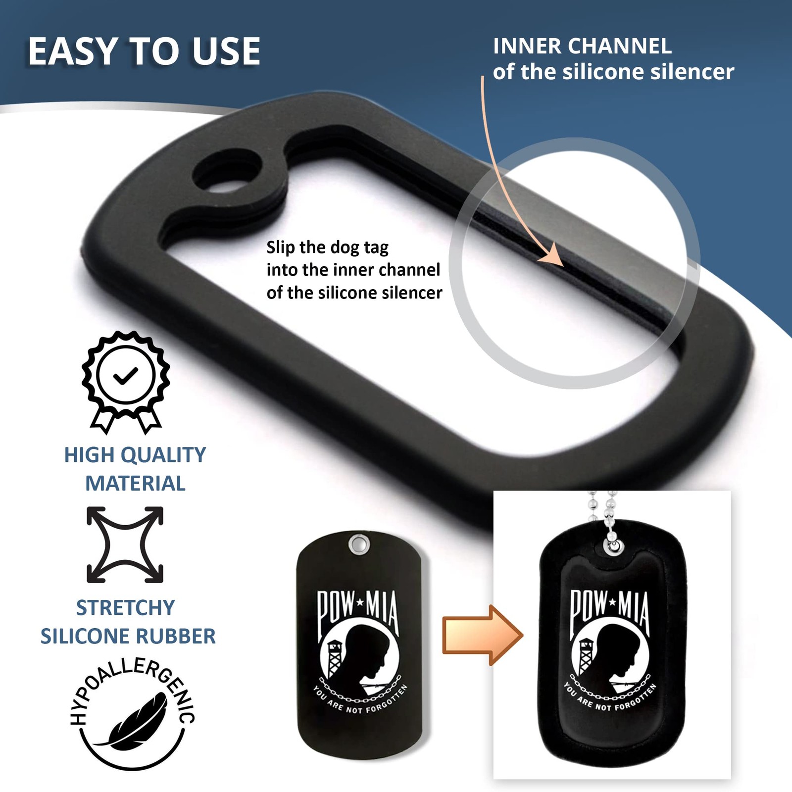 PinMart Black Military Dog Tags Silencers – Engraved Dog Tag Holder – Silicon…